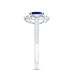 Vintage Style Created Blue Sapphire and Diamond Flower Engagement Ring
