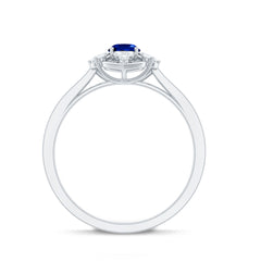 Vintage Style Created Blue Sapphire and Diamond Flower Engagement Ring