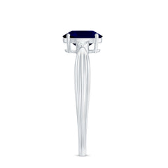 Oval Shape Real Blue Sapphire Solitaire Ring with Diamond