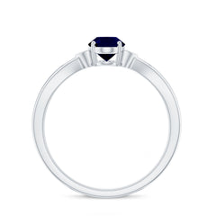 Oval Shape Real Blue Sapphire Solitaire Ring with Diamond