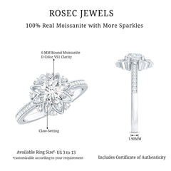 Round Certified Moissanite Flower Engagement Ring