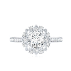 Round Certified Moissanite Flower Engagement Ring