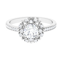 1.5 CT Round Certified Zircon Flower Engagement Ring