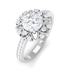 1.5 CT Round Certified Zircon Flower Engagement Ring