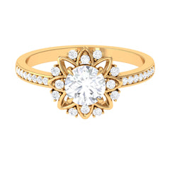 1.5 CT Round Certified Zircon Flower Engagement Ring
