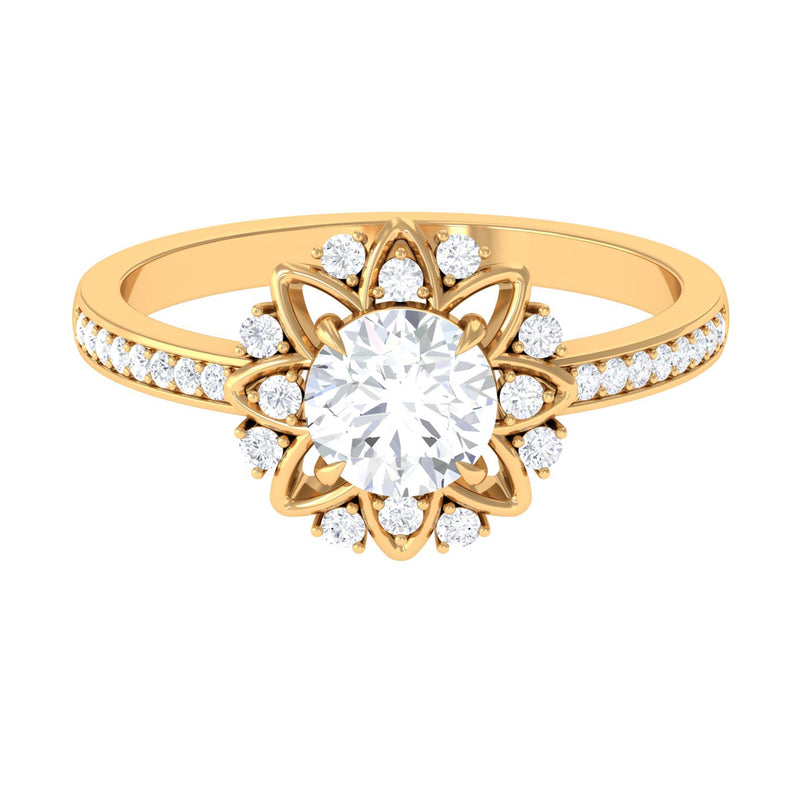 1.5 CT Round Certified Zircon Flower Engagement Ring