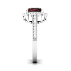 Real 8mm Garnet Cushion Cut Engagement Ring with Diamond Halo