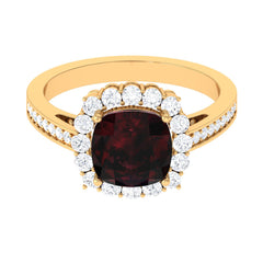 Real 8mm Garnet Cushion Cut Engagement Ring with Diamond Halo