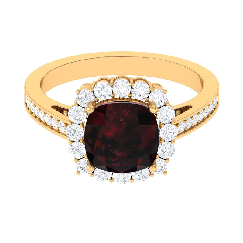 Real 8mm Garnet Cushion Cut Engagement Ring with Diamond Halo