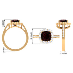 Real 8mm Garnet Cushion Cut Engagement Ring with Diamond Halo