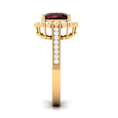 Real 8mm Garnet Cushion Cut Engagement Ring with Diamond Halo