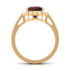 Real 8mm Garnet Cushion Cut Engagement Ring with Diamond Halo