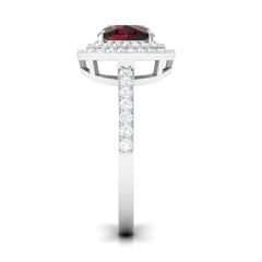 Natural 8mm Cushion Cut Garnet Diamond Double Halo Engagement Ring