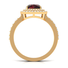 Natural 8mm Cushion Cut Garnet Diamond Double Halo Engagement Ring