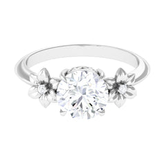 Round Zircon Solitaire Gold Flower Engagement Ring