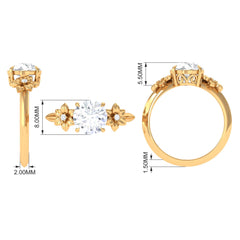 Round Zircon Solitaire Gold Flower Engagement Ring