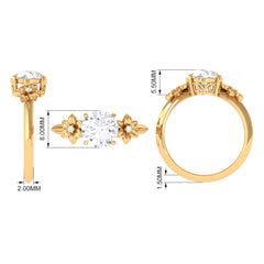 Round Zircon Solitaire Gold Flower Engagement Ring