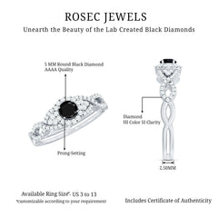 Vintage Crossover Engagement Ring with Created Black Diamond and Diamond