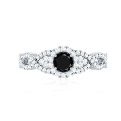 Vintage Crossover Engagement Ring with Created Black Diamond and Diamond