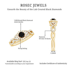 Vintage Crossover Engagement Ring with Created Black Diamond and Diamond