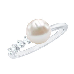 Designer Freshwater Pearl Solitaire Ring with Diamond