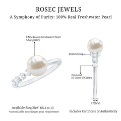 Designer Freshwater Pearl Solitaire Ring with Diamond