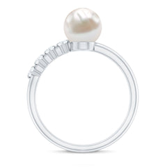 Designer Freshwater Pearl Solitaire Ring with Diamond