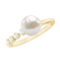 Designer Freshwater Pearl Solitaire Ring with Diamond