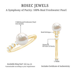 Designer Freshwater Pearl Solitaire Ring with Diamond