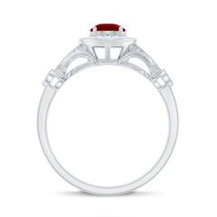 Antique Inspired Lab Created Ruby and Diamond Engagement Ring