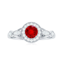 Antique Inspired Lab Created Ruby and Diamond Engagement Ring