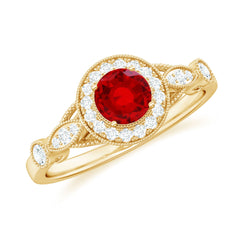Antique Inspired Lab Created Ruby and Diamond Engagement Ring