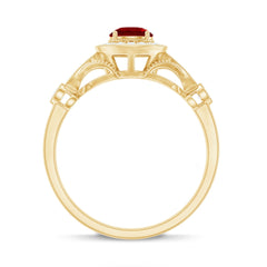 Antique Inspired Lab Created Ruby and Diamond Engagement Ring