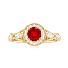 Antique Inspired Lab Created Ruby and Diamond Engagement Ring