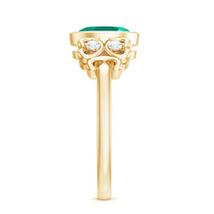 Certified Bezel Set Lab Grown Emerald Antique Looking Engagement Ring with Diamond