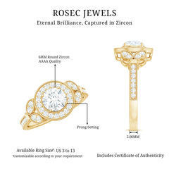 Vintage Inspired Cubic Zirconia Gold Engagement Ring