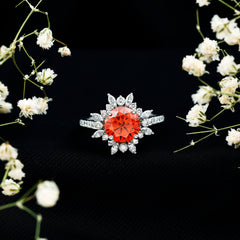 2.25 Carat Lab Grown Orange Statement Engagement Ring with Diamond Halo