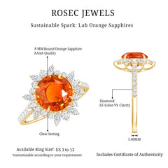 2.25 Carat Lab Grown Orange Statement Engagement Ring with Diamond Halo
