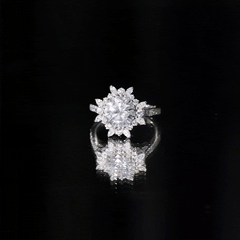 3 CT Round Zircon Floral Halo Statement Ring