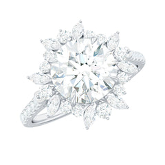 3 CT Round Zircon Floral Halo Statement Ring