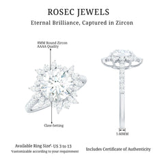 3 CT Round Zircon Floral Halo Statement Ring