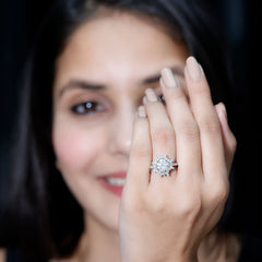 3 CT Round Zircon Floral Halo Statement Ring