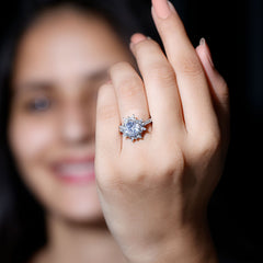 3 CT Round Zircon Floral Halo Statement Ring