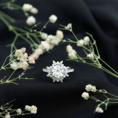 3 CT Round Zircon Floral Halo Statement Ring