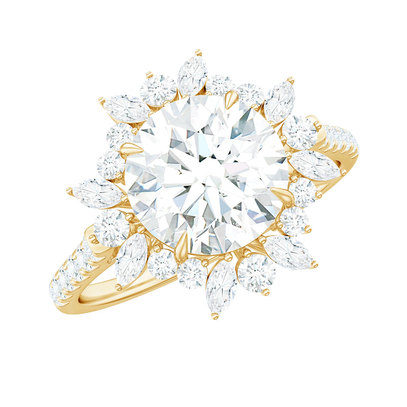 3 CT Round Zircon Floral Halo Statement Ring