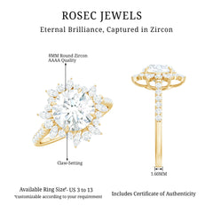 3 CT Round Zircon Floral Halo Statement Ring