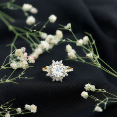 3 CT Round Zircon Floral Halo Statement Ring