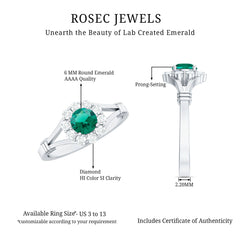 Certified 6mm Lab Grown Emerald Diamond Flower Engagement Ring with Split Shank