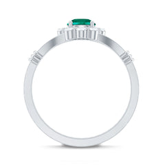 Certified 6mm Lab Grown Emerald Diamond Flower Engagement Ring with Split Shank
