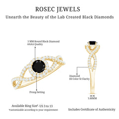 Criss Cross Shank Created Black Diamond and Diamond Halo Engagement Ring